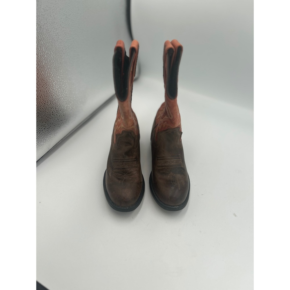 Old West 1906 Youth Cowboy Boots Brown Orange Leather Western 11D